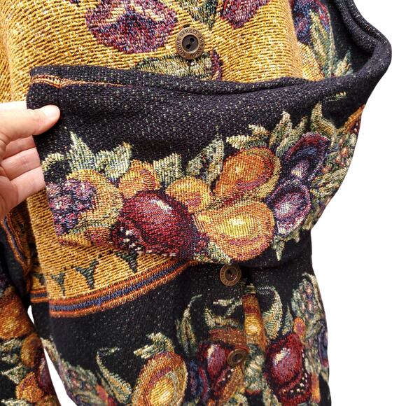 Sugar Street Weavers Gold Black Multi Fruit Woven Tapestry Jacket Floral Sz M - Picture 6 of 13